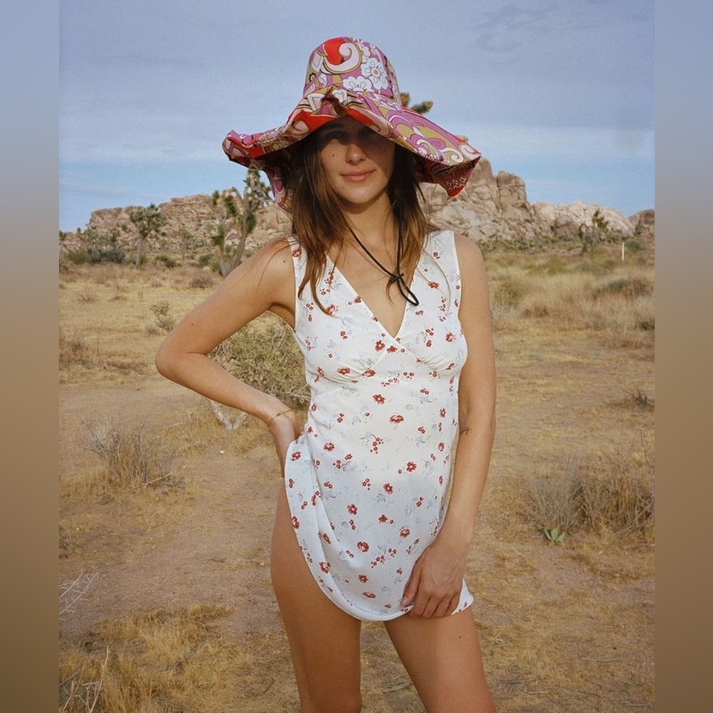 Realisation Par White Mini Dress with Red Floral Print